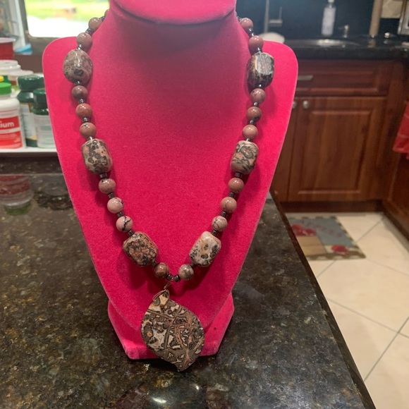 NEW - OPAQUE RHODONITE ENHANCER WITH BEADED 18” NECKLACE with (.925) STERLING - Picture 3 of 7